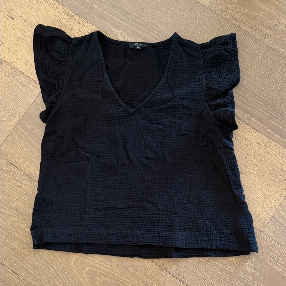 Rails Black V-Neck Flutter Sleeve Cotton Gauze Blouse